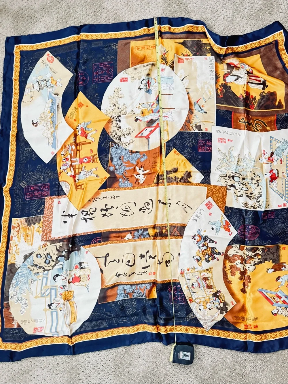Tongyu Silk-scarf. 40 by 40 inches. Never worn.Colors are slightly muted
